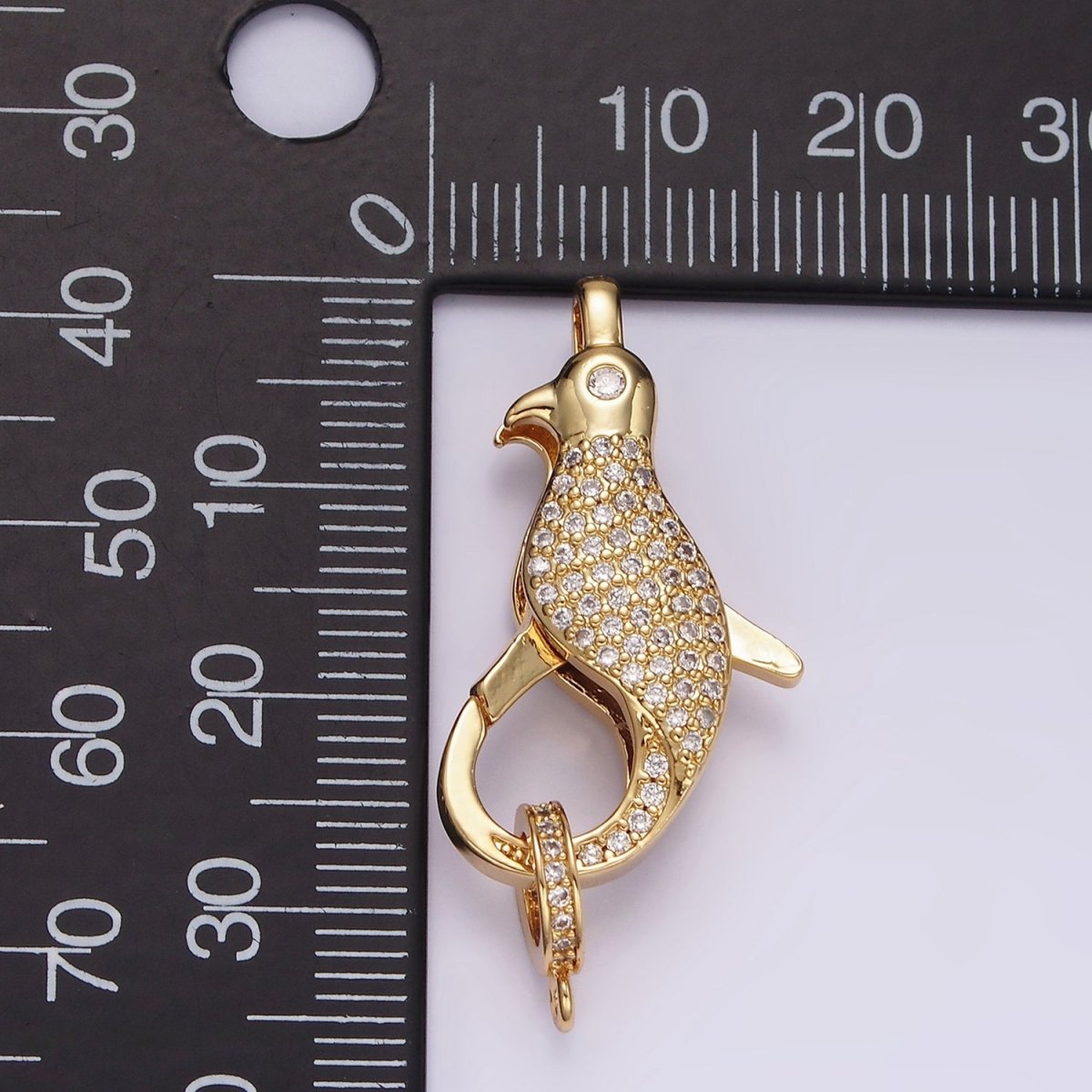 14K Gold Filled 30mm Bird Animal CZ Micro Paved Lobster Claw Clasps Closure Findings in Gold & Silver | Z603 Z604 - DLUXCA