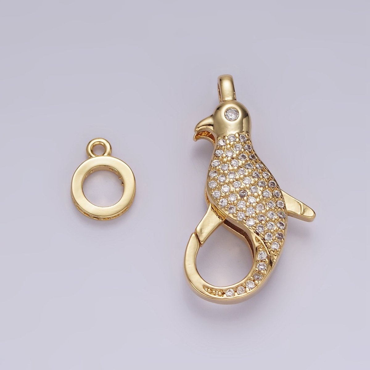 14K Gold Filled 30mm Bird Animal CZ Micro Paved Lobster Claw Clasps Closure Findings in Gold & Silver | Z603 Z604 - DLUXCA