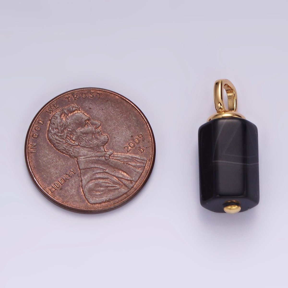 14K Gold Filled 30mm Black Onyx Multifaceted Tube Minimalist Pendant | N1989 - DLUXCA