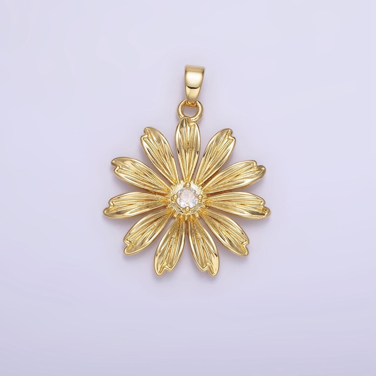 14K Gold Filled 30mm Clear CZ Lined Sunflower Nature Pendant | AH146 - DLUXCA
