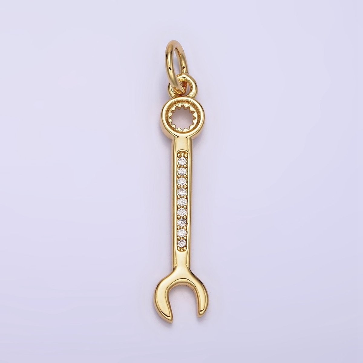14K Gold Filled 30mm Clear Micro Paved CZ Combination Wrench Construction Tool Charm | N1102 - DLUXCA