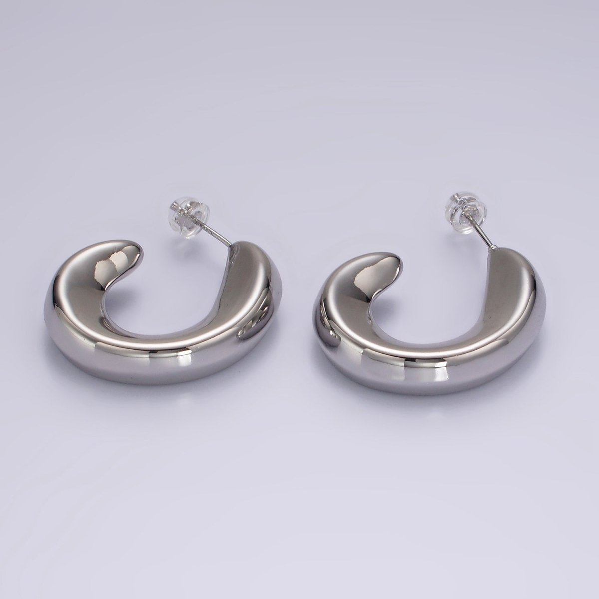 14K Gold Filled 30mm Edged Minimalist J-Shaped Hoop Earrings in Gold & Silver | AE369 AE364 - DLUXCA