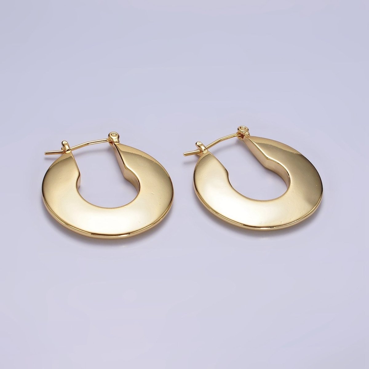 14K Gold Filled 30mm Flat Round Geometric Modern Statement Latch Hoop Earrings in Gold & Silver | AE124 AE125 - DLUXCA