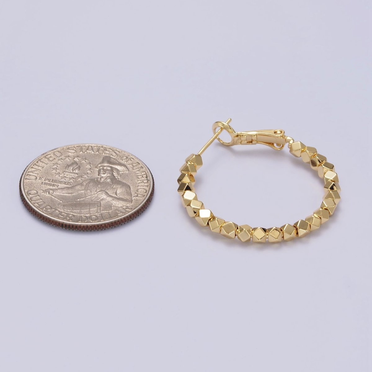 14K Gold Filled 30mm Geometric Bead Hinge Hoop Earrings | AE688 - DLUXCA