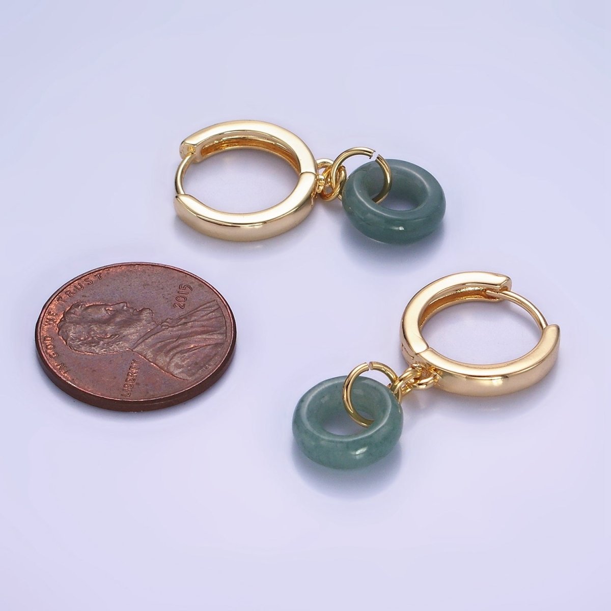 14K Gold Filled 30mm Green Jade Donut Huggie Drop Earrings | AE516 - DLUXCA