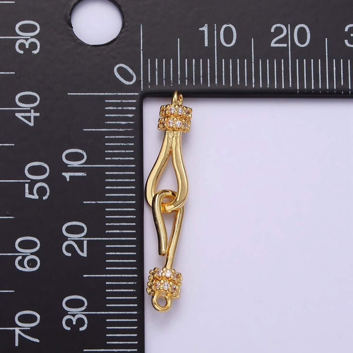 14K Gold Filled 30mm Hook Loop Micro Paved CZ Connector Jewelry Findings Supply | Z660 - DLUXCA