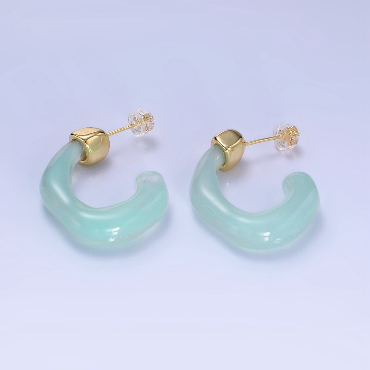 14K Gold Filled 30mm J-Shaped Resin Hoop Earrings | AE161 - AE167 - DLUXCA
