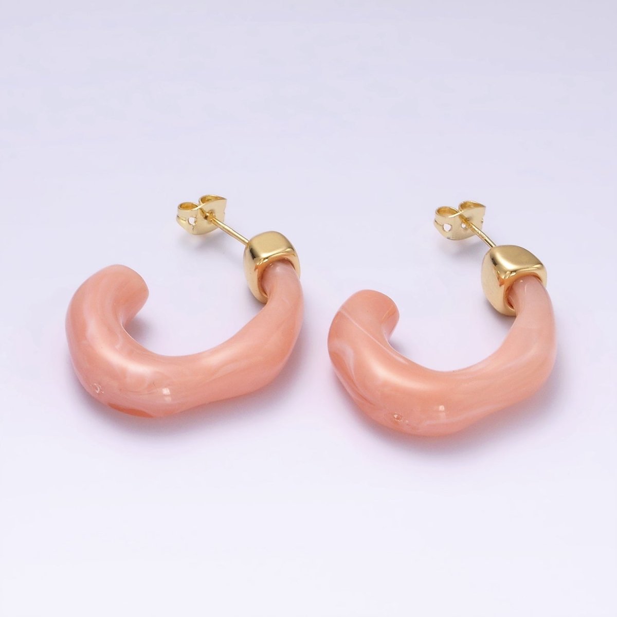 14K Gold Filled 30mm J-Shaped Resin Hoop Earrings | AE161 - AE167 - DLUXCA
