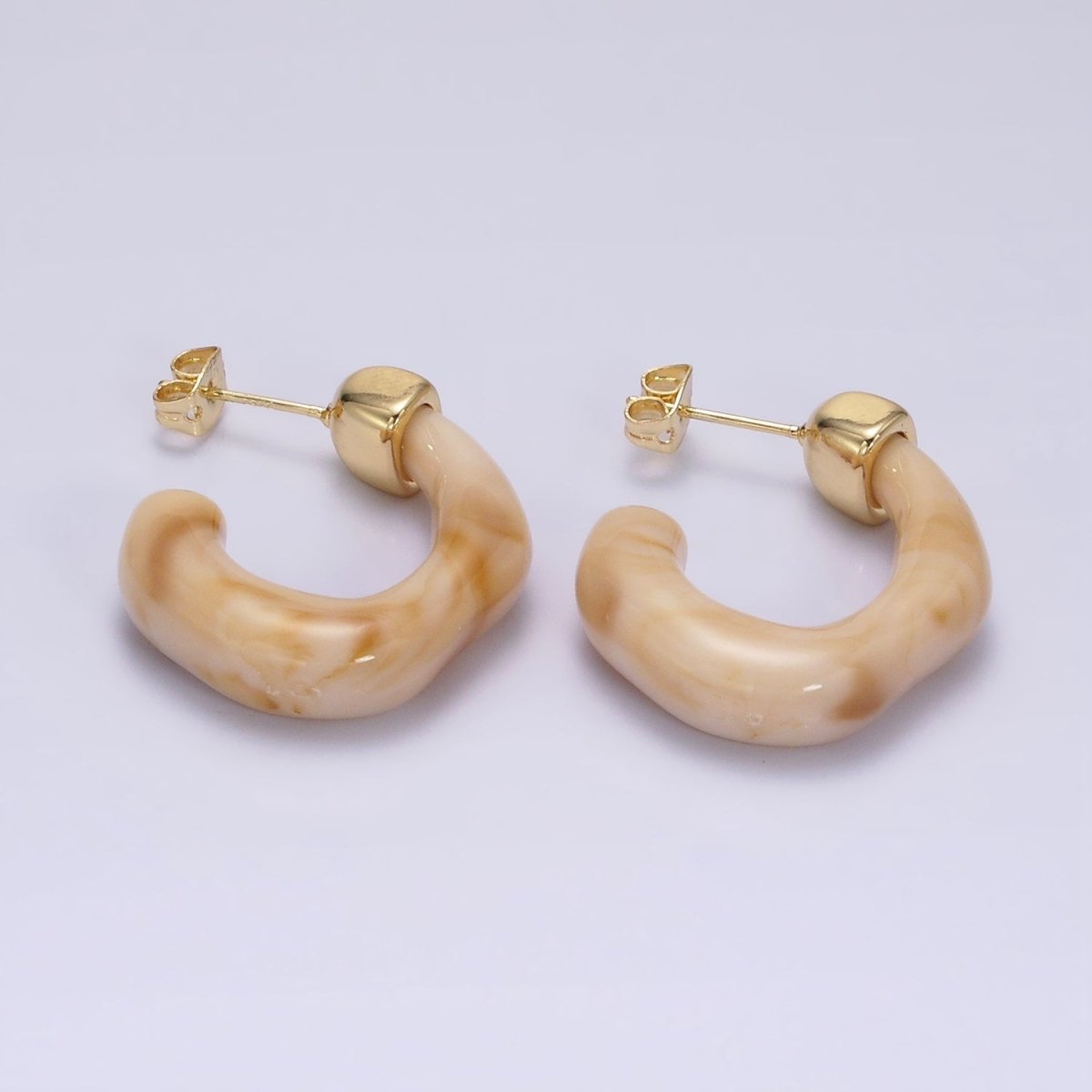 14K Gold Filled 30mm J-Shaped Resin Hoop Earrings | AE161 - AE167 - DLUXCA