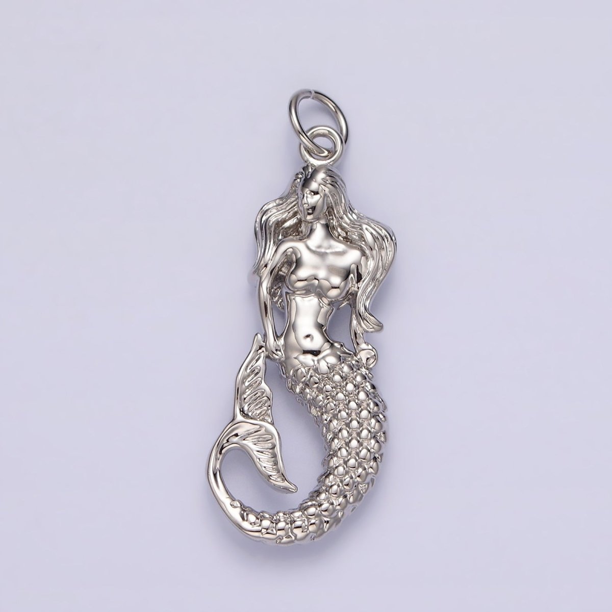 14K Gold Filled 30mm Ocean Sea Mermaid Textured Charm in Gold & Silver | N1506 N1510 - DLUXCA