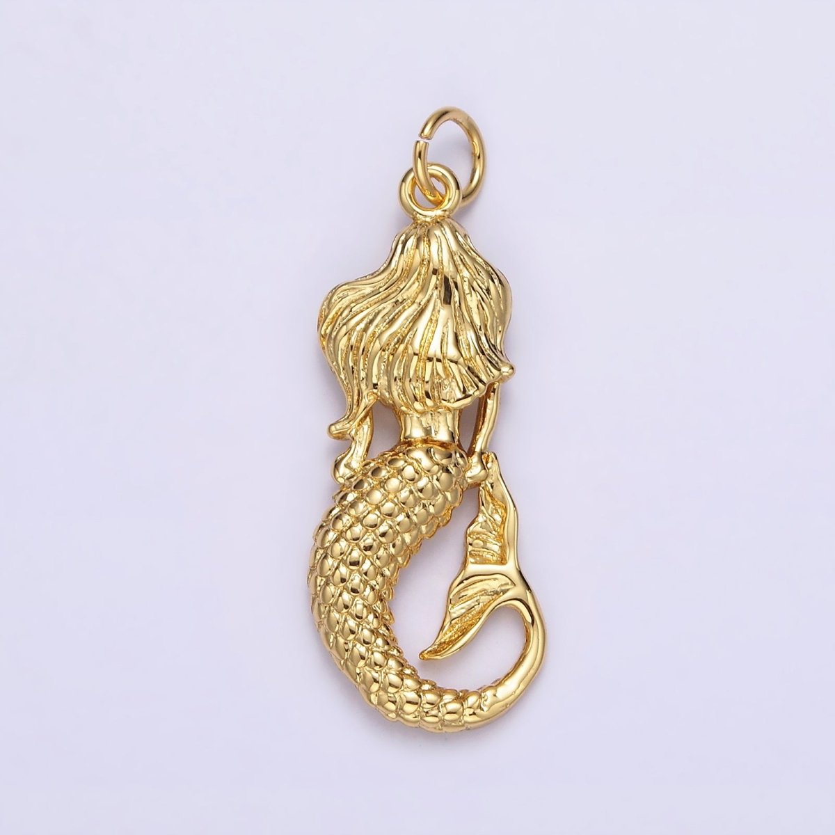 14K Gold Filled 30mm Ocean Sea Mermaid Textured Charm in Gold & Silver | N1506 N1510 - DLUXCA