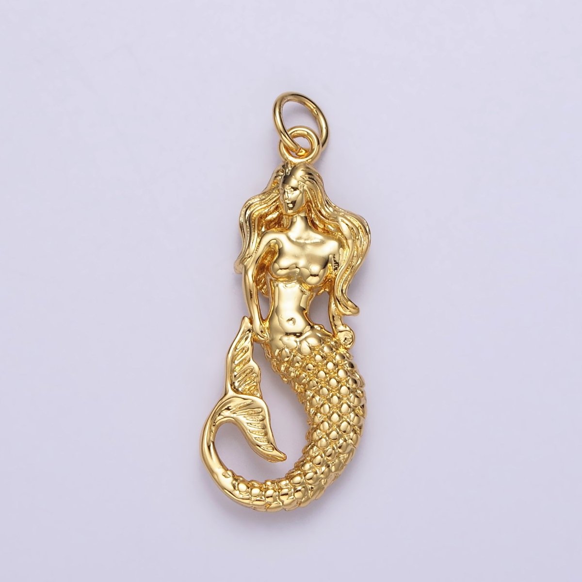 14K Gold Filled 30mm Ocean Sea Mermaid Textured Charm in Gold & Silver | N1506 N1510 - DLUXCA