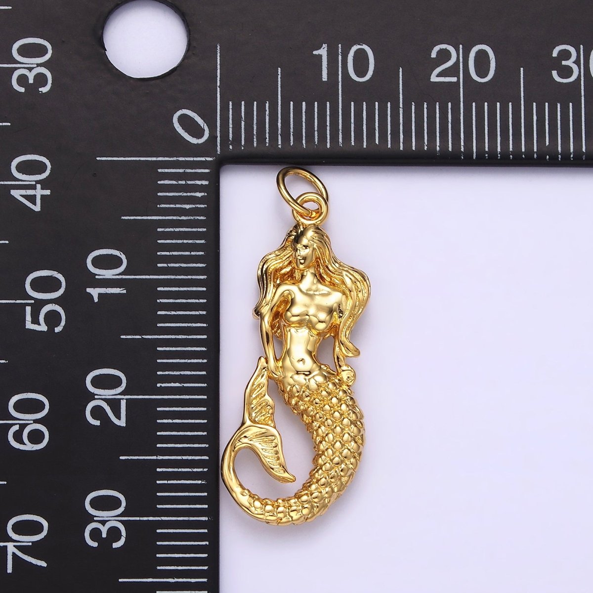 14K Gold Filled 30mm Ocean Sea Mermaid Textured Charm in Gold & Silver | N1506 N1510 - DLUXCA