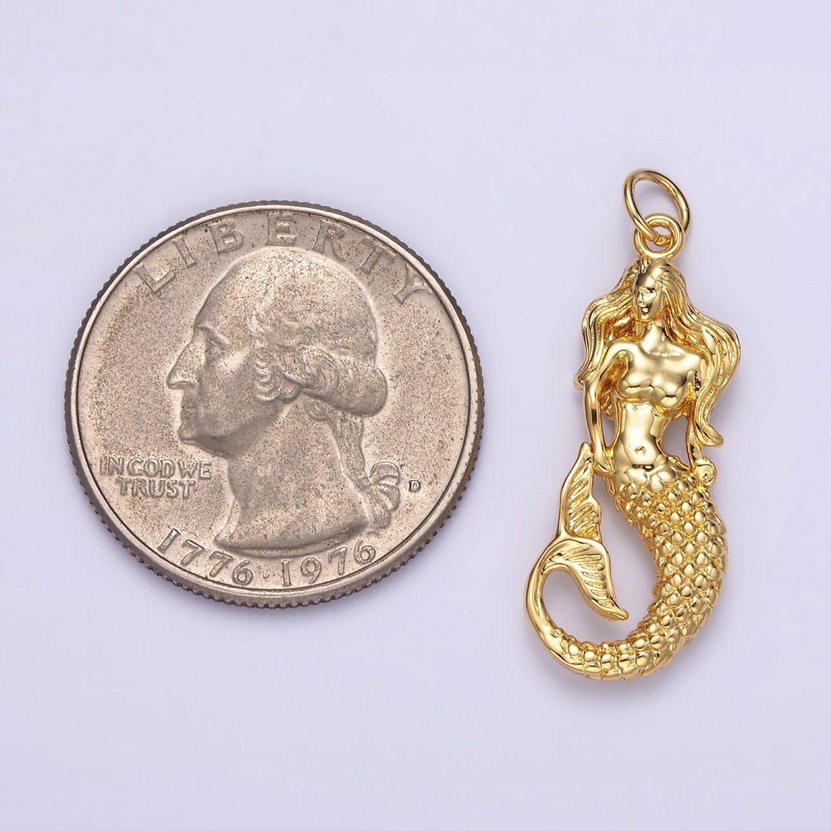 14K Gold Filled 30mm Ocean Sea Mermaid Textured Charm in Gold & Silver | N1506 N1510 - DLUXCA