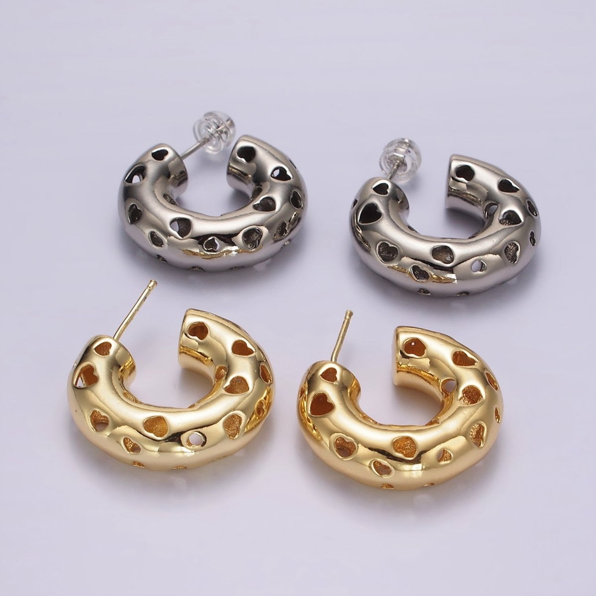 14K Gold Filled 30mm Open Heart C-Shaped Hoop Earrings in Gold & Silver | AE385 AE386 - DLUXCA