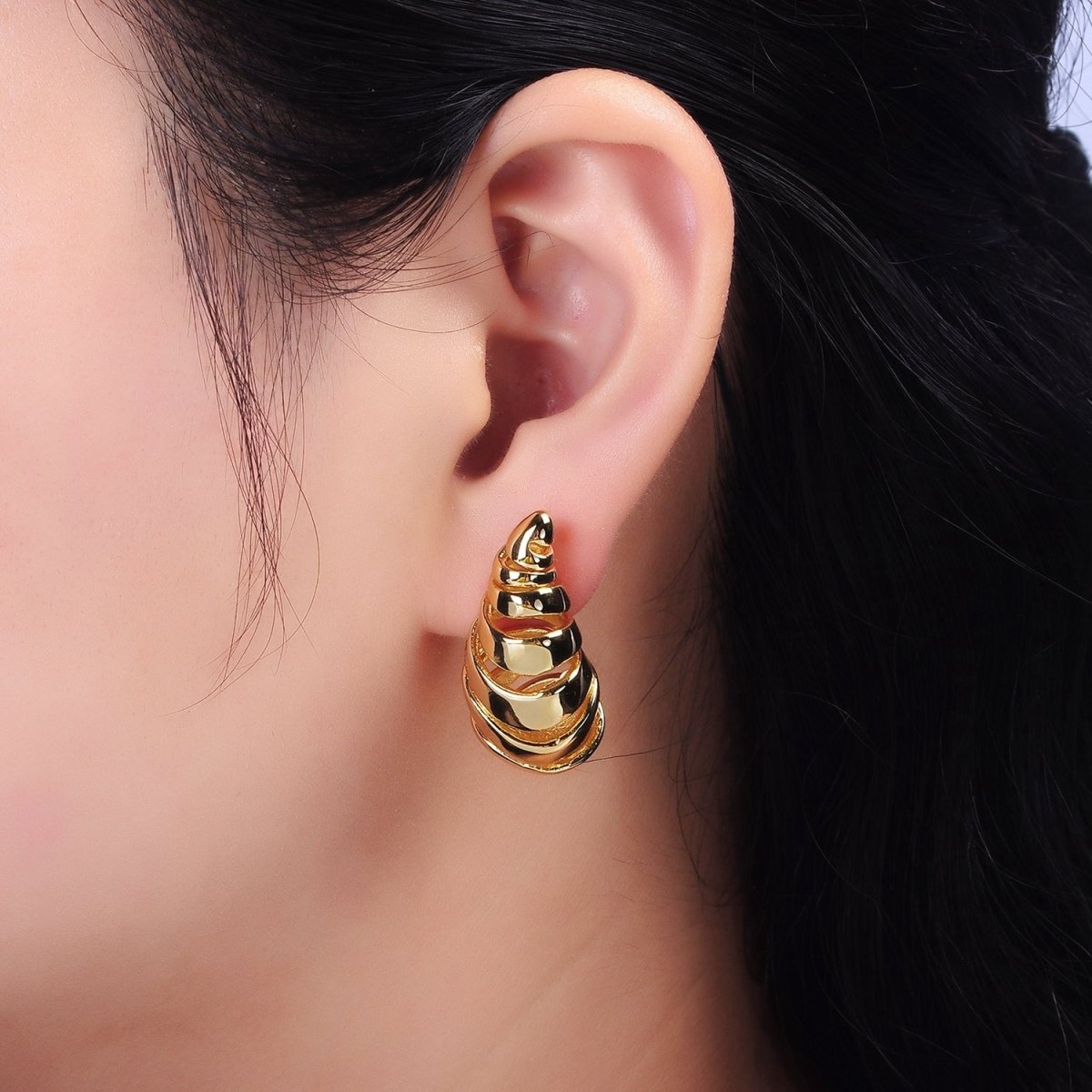 14K Gold Filled 30mm Open Multiple Band Teardrop Minimalist Stud Earrings | AE178 - DLUXCA