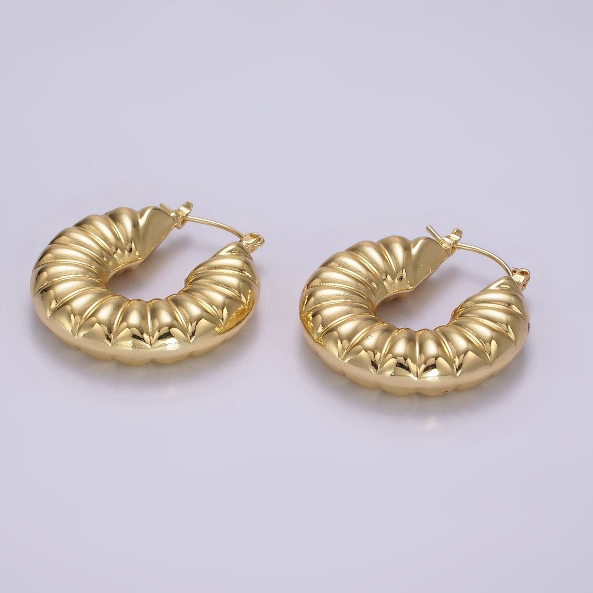 14K Gold Filled 30mm Puffed Chubby Croissant Latch Hoop Earrings | AE381 - DLUXCA