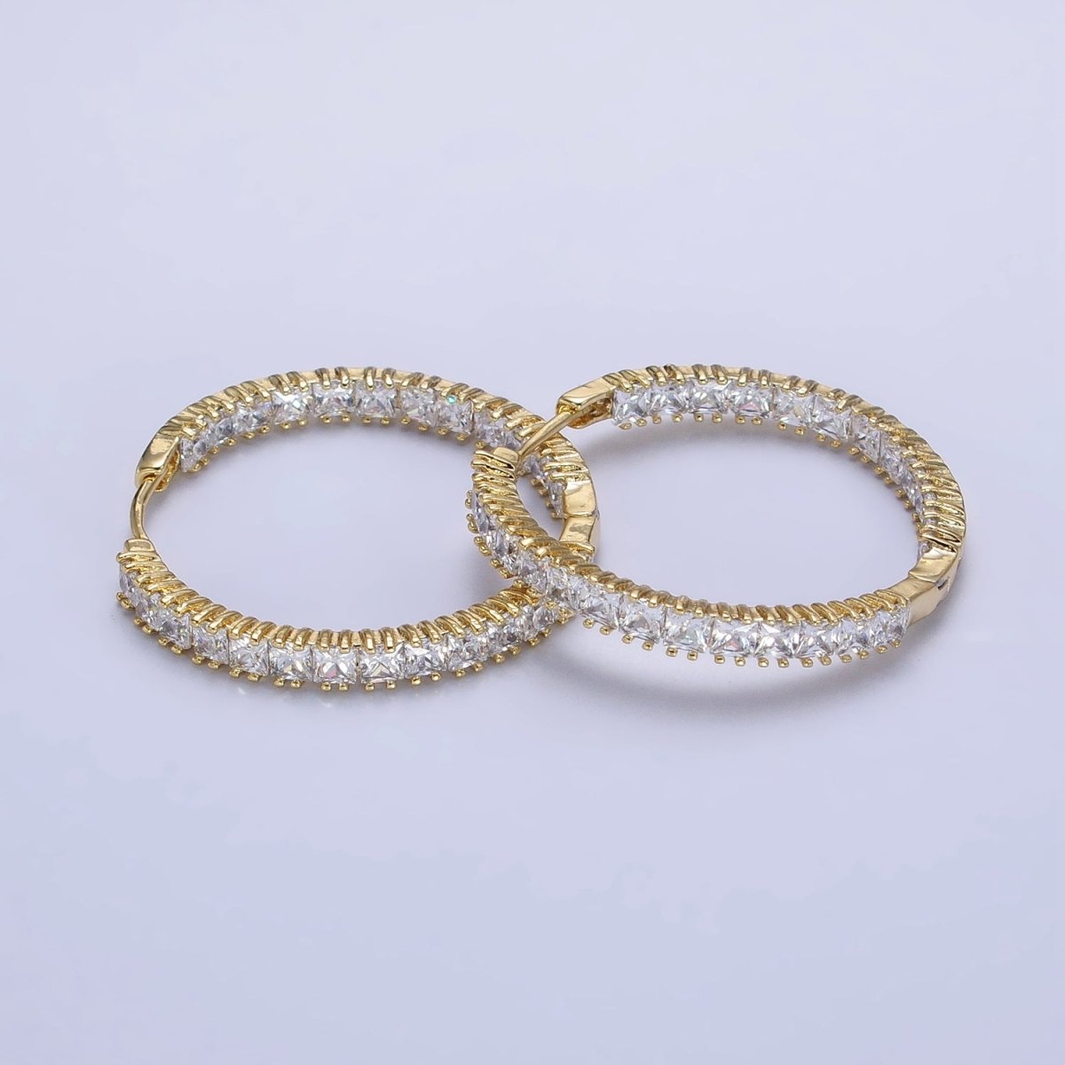 14K Gold Filled 30mm Square Clear CZ Hoop Earrings | AB328 - DLUXCA