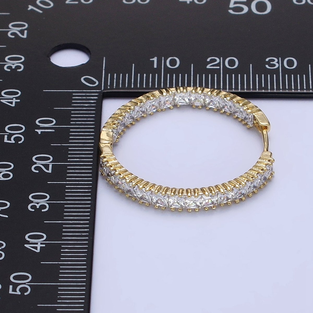 14K Gold Filled 30mm Square Clear CZ Hoop Earrings | AB328 - DLUXCA