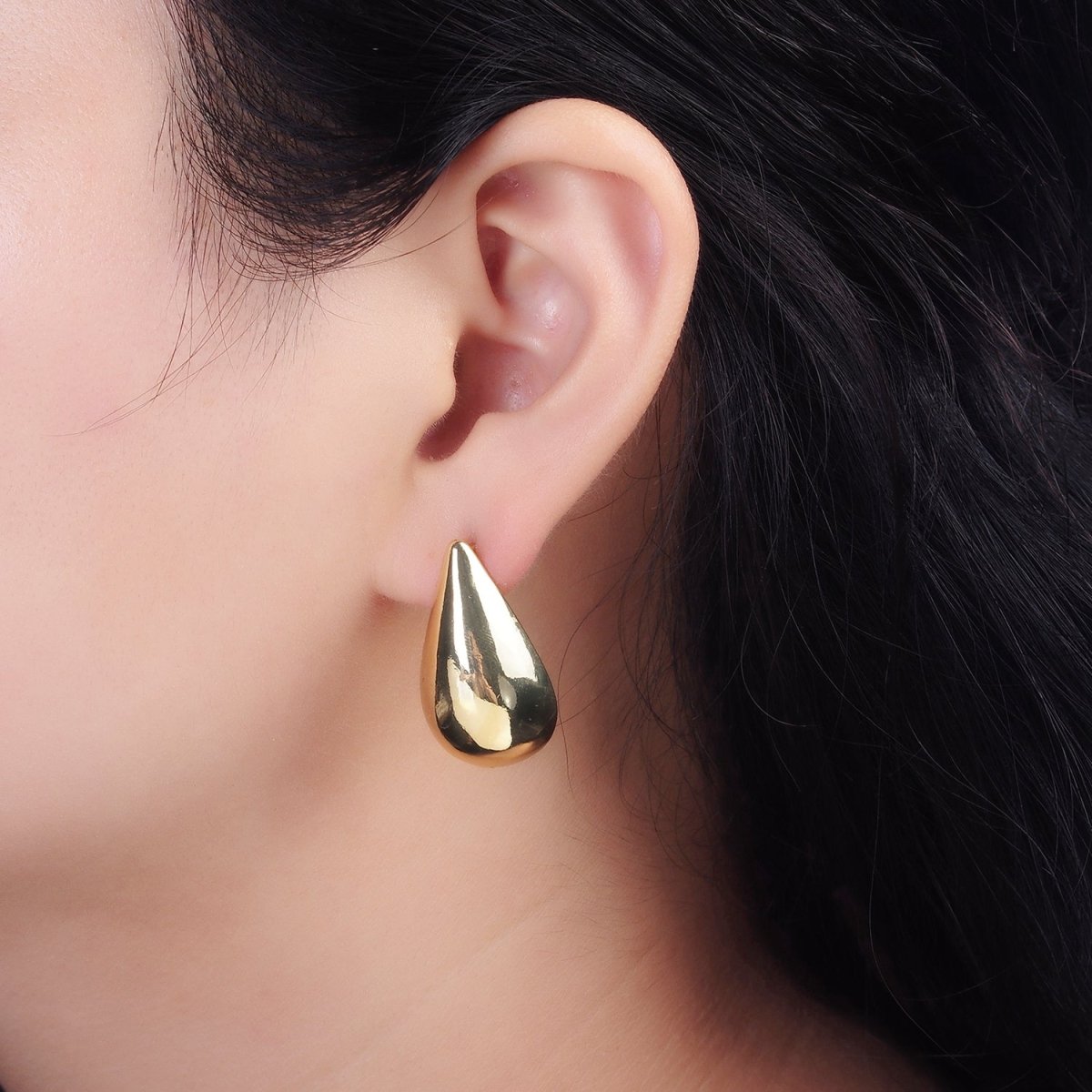 14K Gold Filled 30mm Teardrop Dome Statement Modern Kylie Earrings | AE193 - DLUXCA
