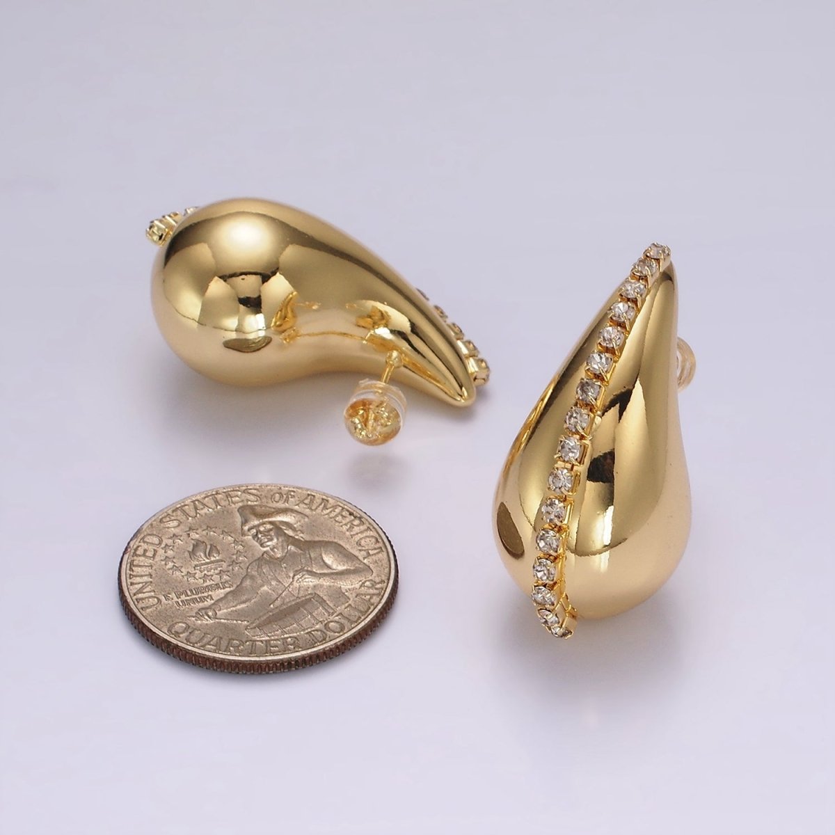 14K Gold Filled 30mm Tennis Lined Chubby Teardrop Hoop Earrings in Gold & Silver | AE387 AE388 - DLUXCA