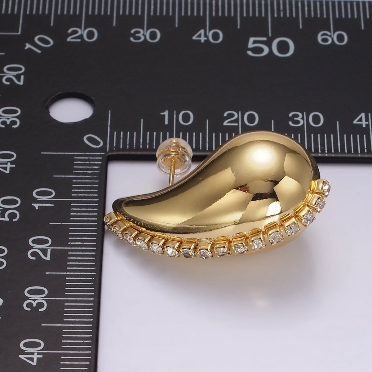 14K Gold Filled 30mm Tennis Lined Chubby Teardrop Hoop Earrings in Gold & Silver | AE387 AE388 - DLUXCA