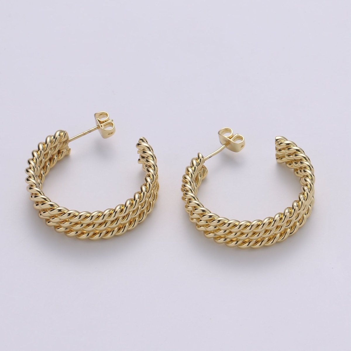 14K Gold Filled 30mm Triple Twisted Croissant Rope C-Shaped Hoop Earrings | Q247 - DLUXCA