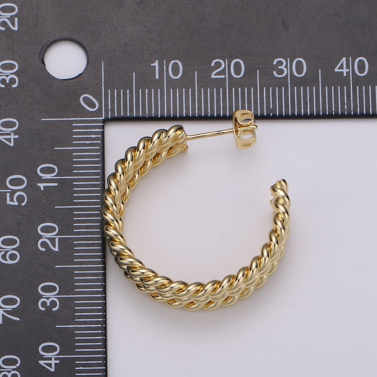 14K Gold Filled 30mm Triple Twisted Croissant Rope C-Shaped Hoop Earrings | Q247 - DLUXCA