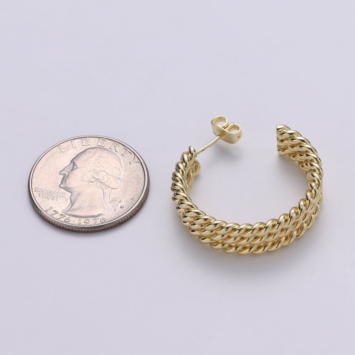 14K Gold Filled 30mm Triple Twisted Croissant Rope C-Shaped Hoop Earrings | Q247 - DLUXCA