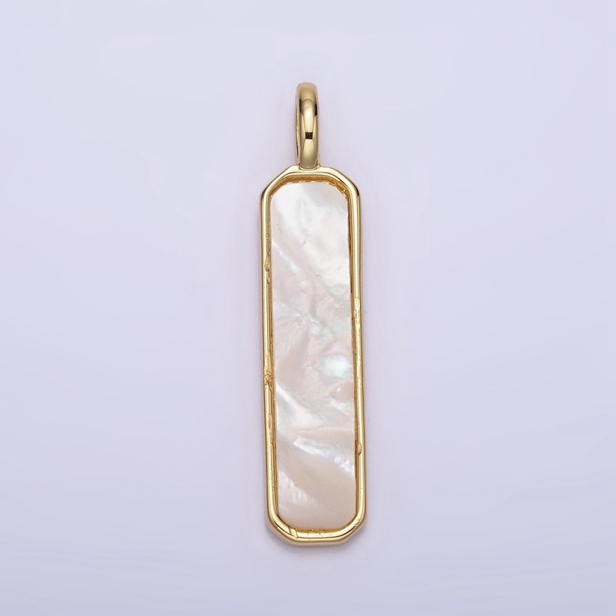 14K Gold Filled 32.5mm Shell Pearl Edged Rectangular Bar Tag Pendant | N1243 - DLUXCA