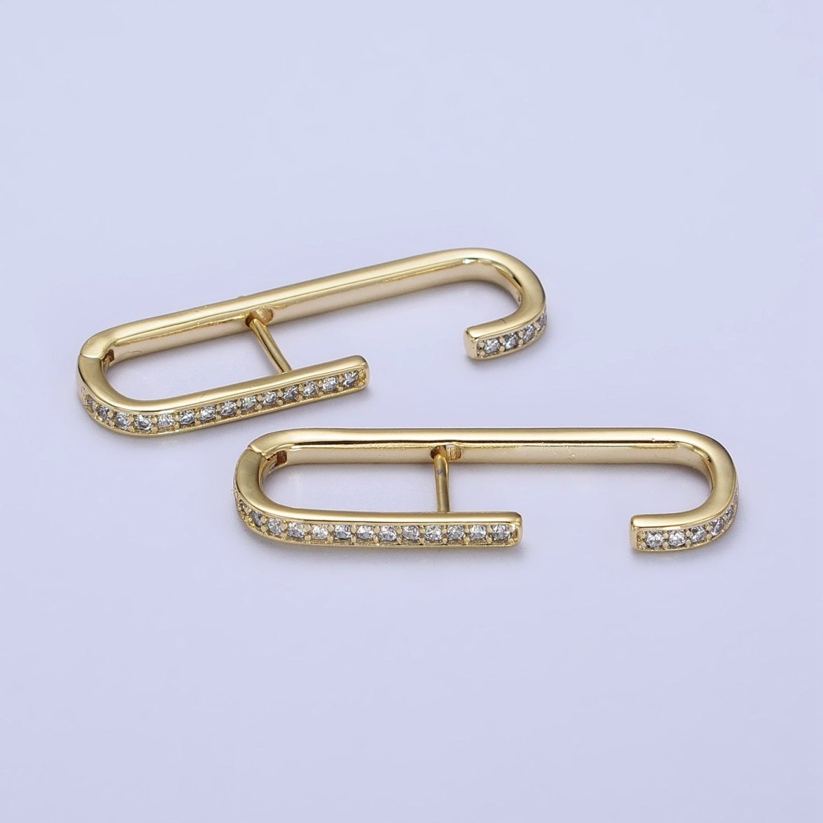 14K Gold Filled 32mm Micro Paved CZ Geometric C-Shaped English Lock Earrings | AB253 - DLUXCA