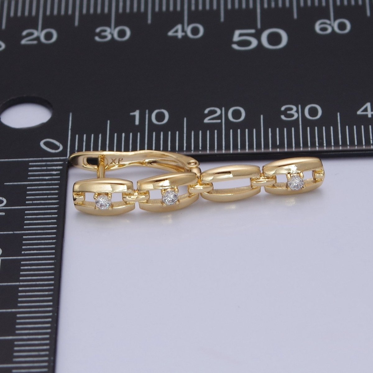 14K Gold Filled 32x12mm Cable Anchor Chain Link Cubic Zirconia CZ with English Lock Hoop Earrings P-299 - DLUXCA
