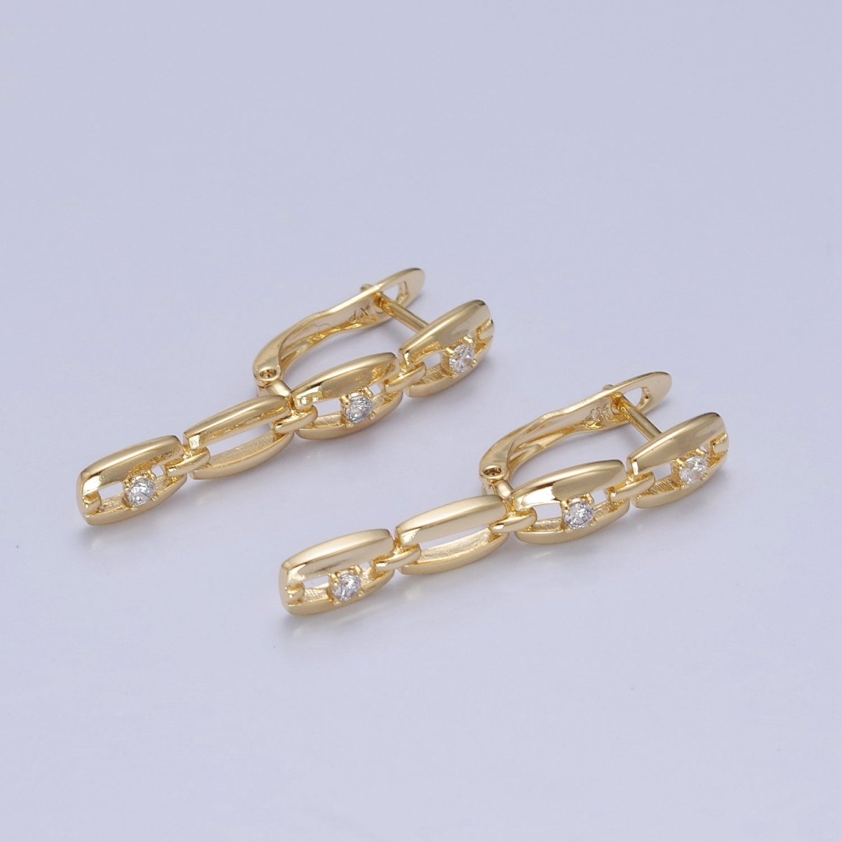 14K Gold Filled 32x12mm Cable Anchor Chain Link Cubic Zirconia CZ with English Lock Hoop Earrings P-299 - DLUXCA