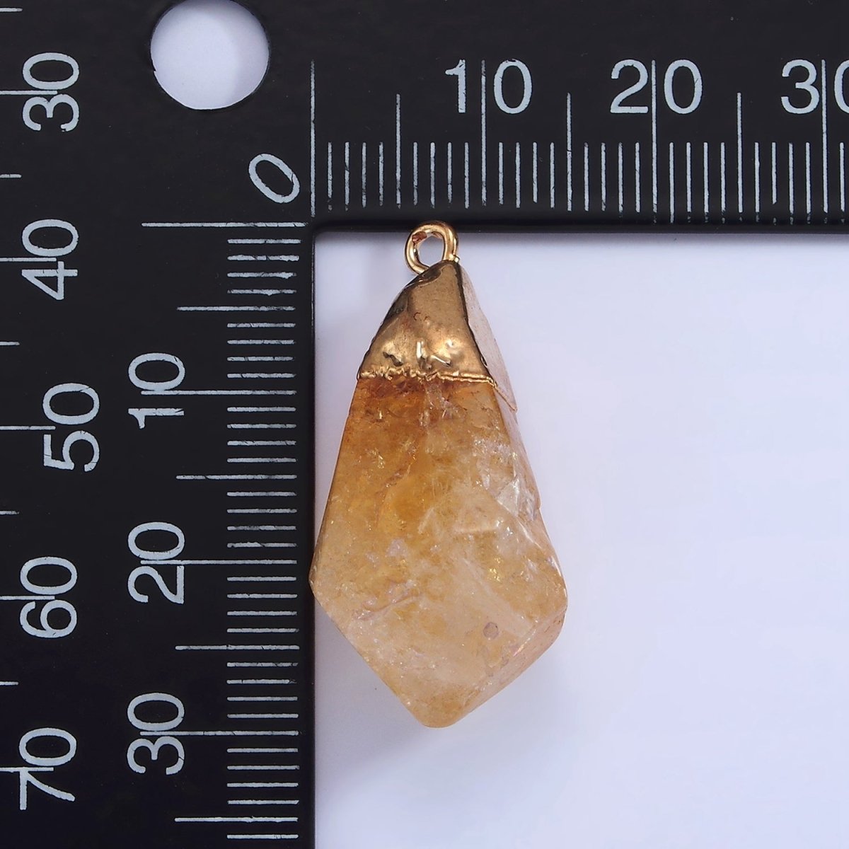 14K Gold Filled 33mm Citrine Multifaceted Pointed Foiled Charm | N1650 - DLUXCA