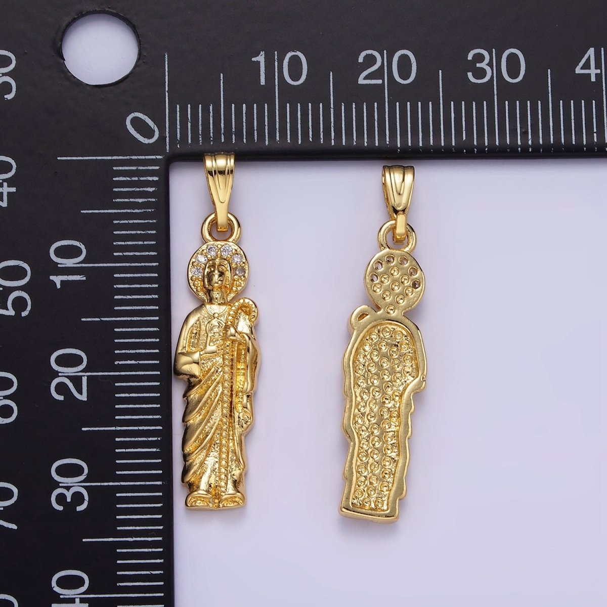 14K Gold Filled 33mm Saint Jude Religious Micro Paved CZ Pendant | AA1144 - DLUXCA