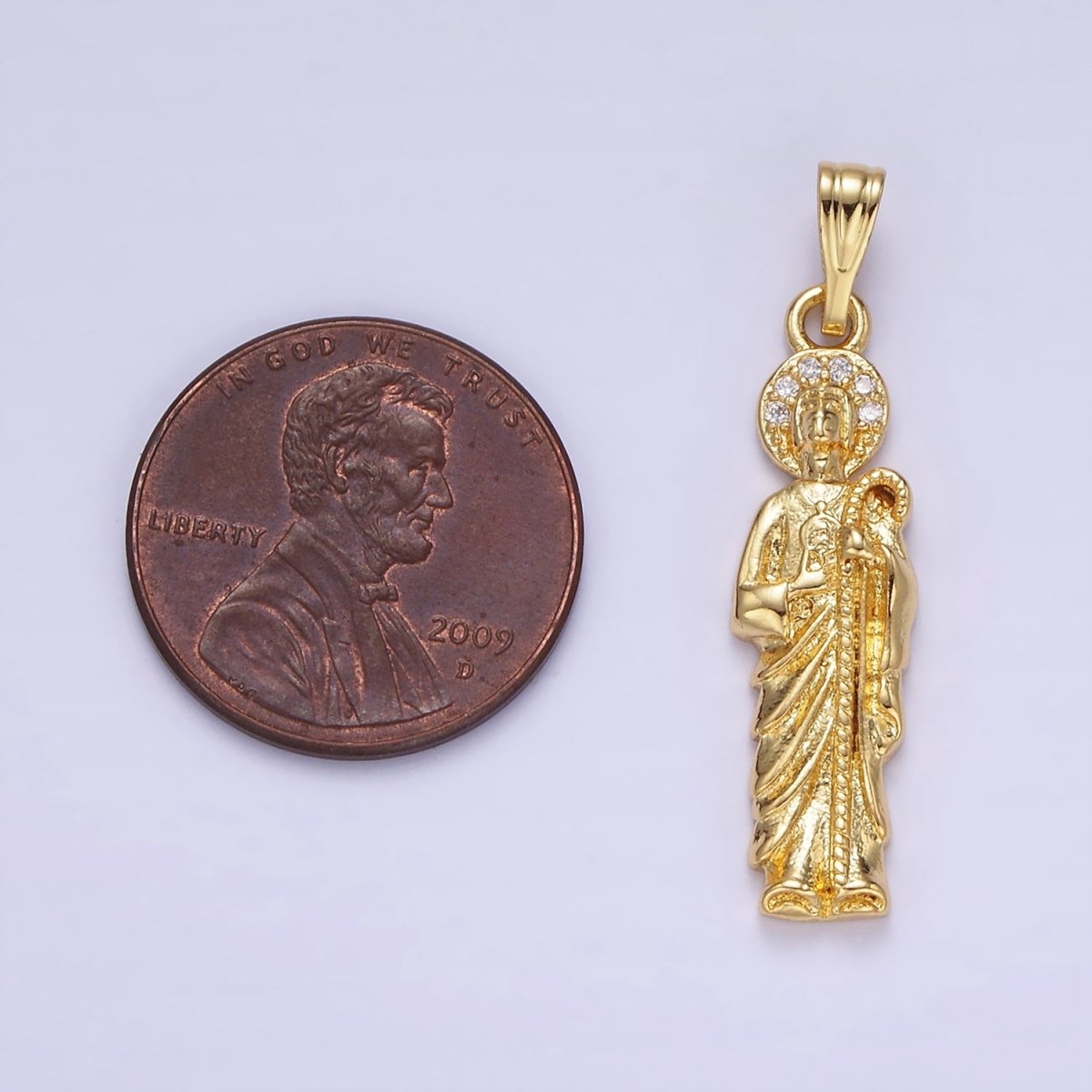 14K Gold Filled 33mm Saint Jude Religious Micro Paved CZ Pendant | AA1144 - DLUXCA