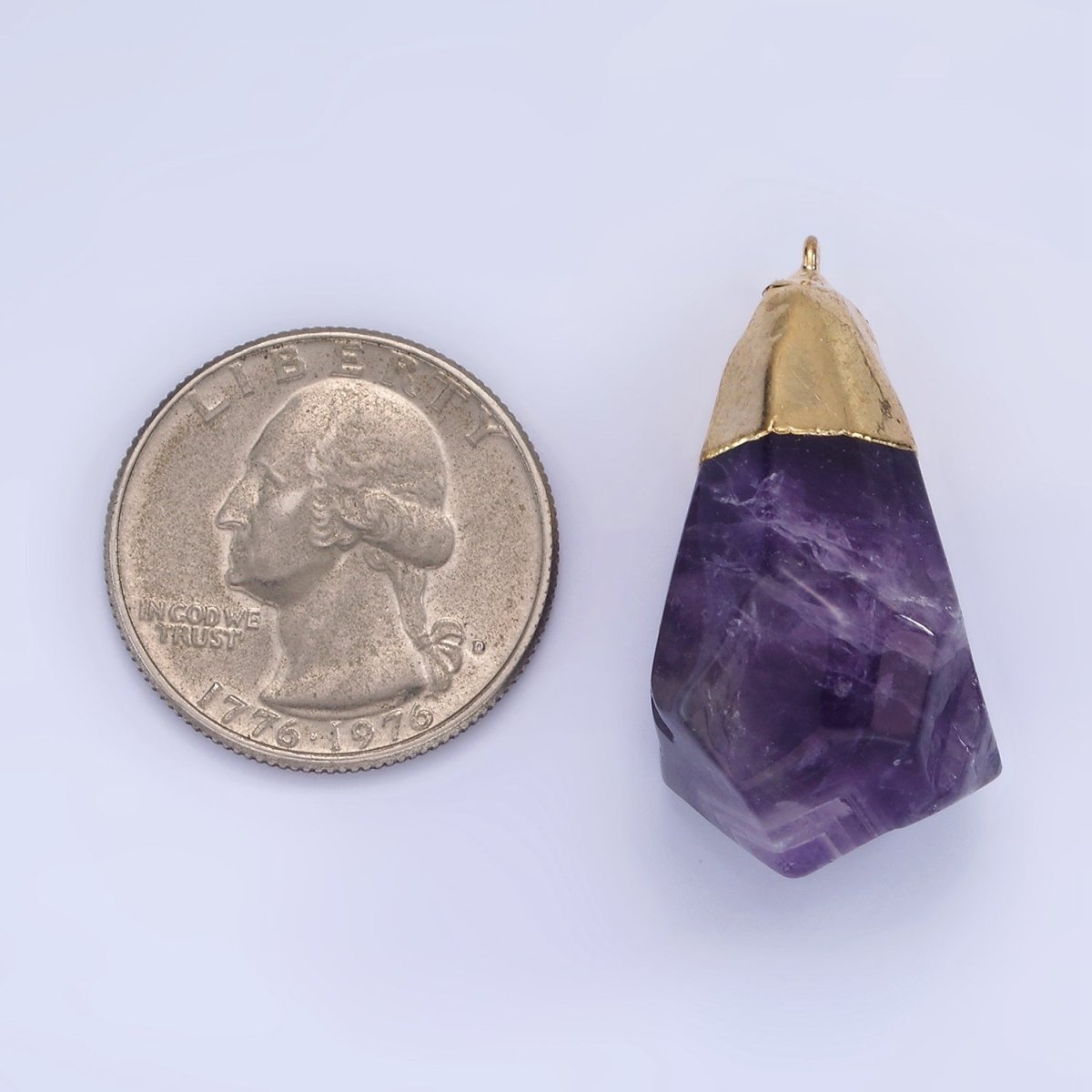 14K Gold Filled 35.5mm Rose Quartz, Amethyst Abstract Multifaceted Point Foiled Charm | N1653 N1654 - DLUXCA