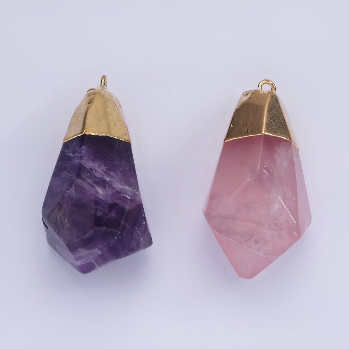 14K Gold Filled 35.5mm Rose Quartz, Amethyst Abstract Multifaceted Point Foiled Charm | N1653 N1654 - DLUXCA