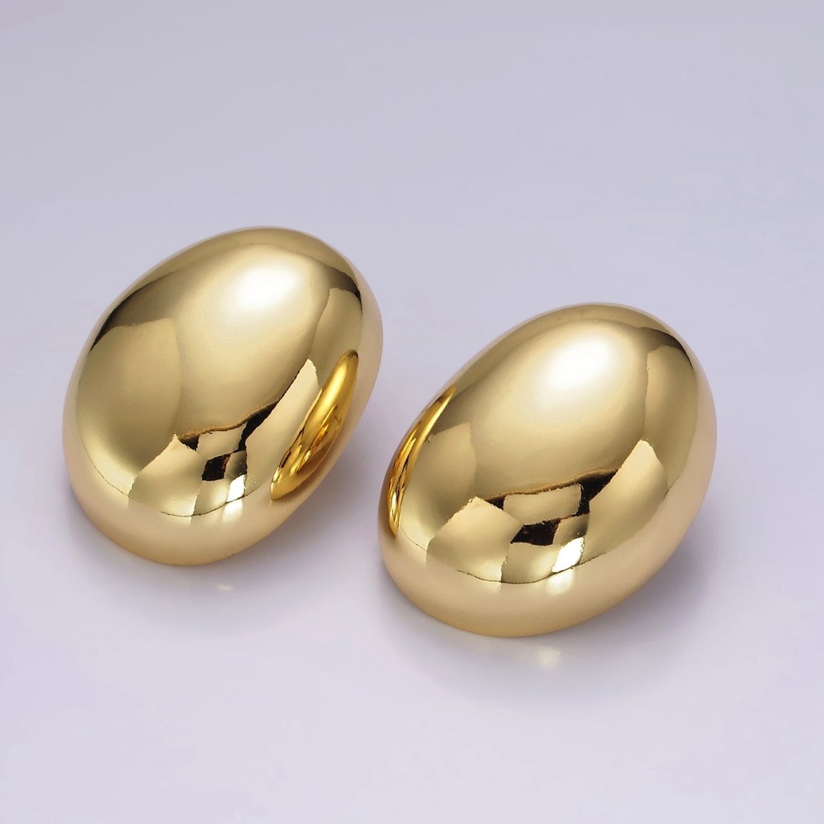 14K Gold Filled 35mm Bean Oval Dome Statement Stud Earrings | AE-240 - DLUXCA