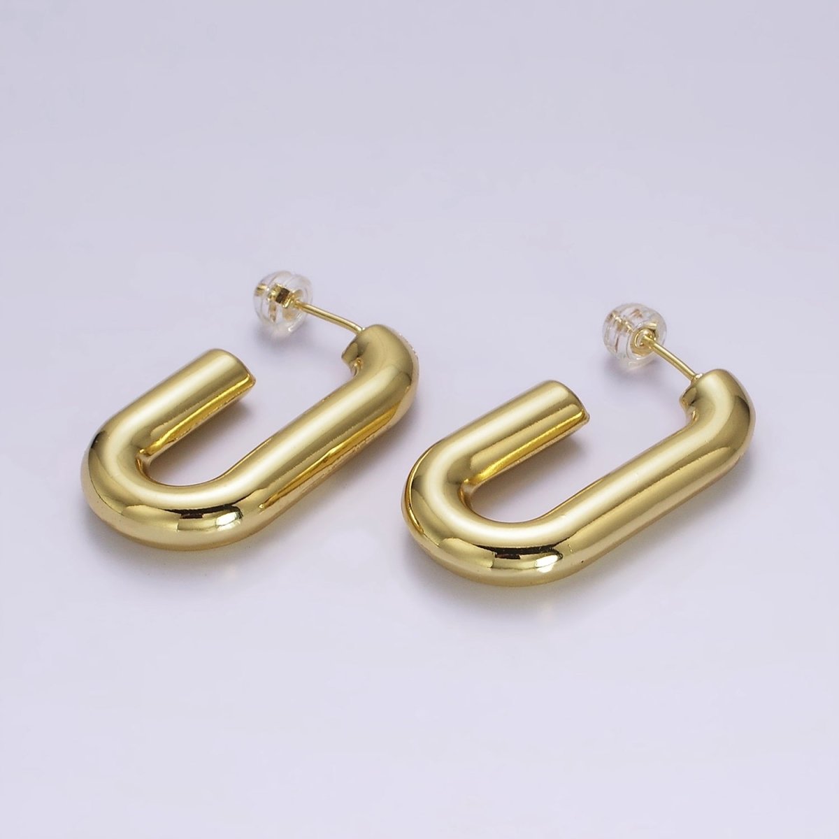 14K Gold Filled 35mm Chubby J-Shaped Hoop Earrings in Gold & Silver | AE547 AE548 - DLUXCA