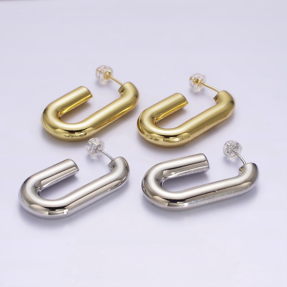 14K Gold Filled 35mm Chubby J-Shaped Hoop Earrings in Gold & Silver | AE547 AE548 - DLUXCA