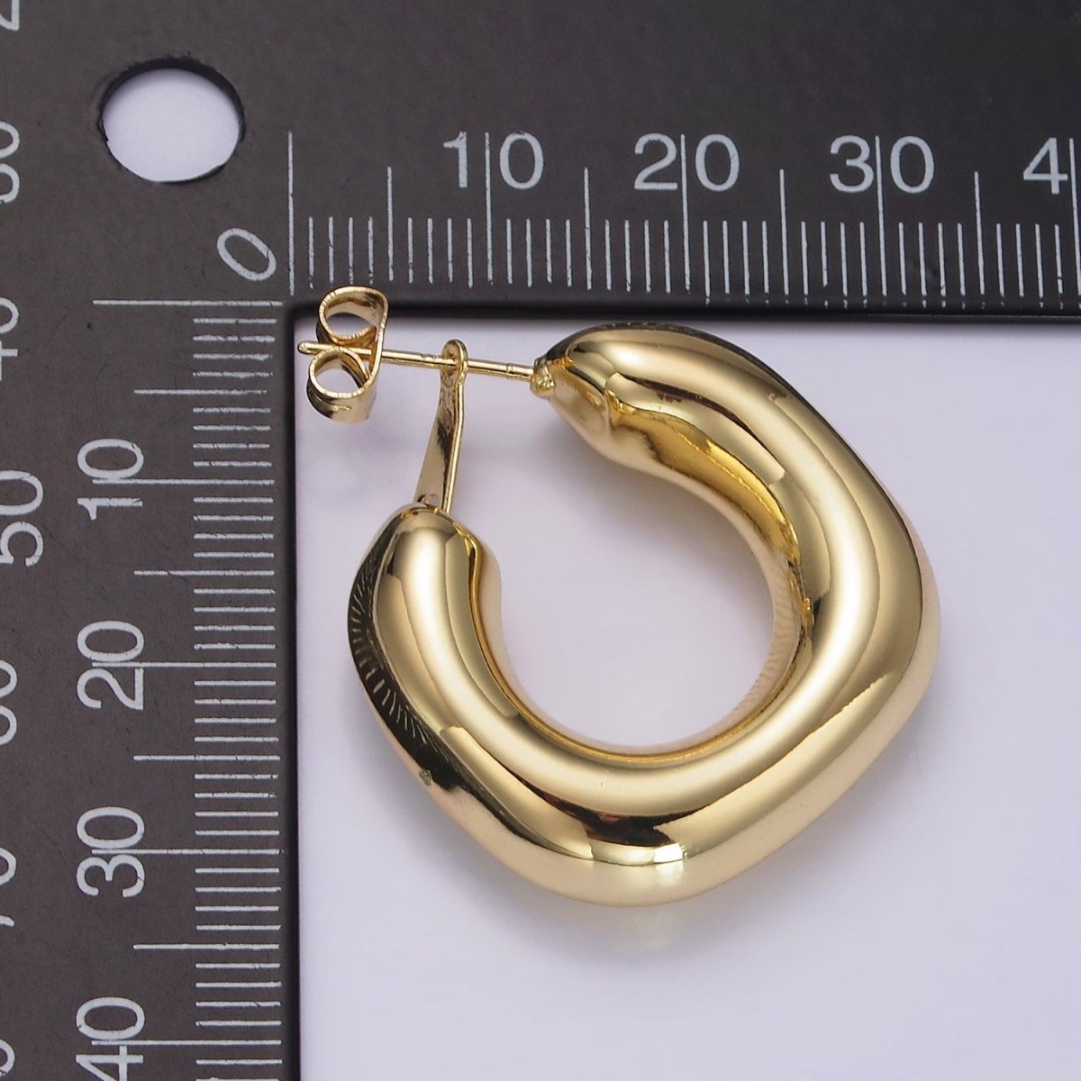 14K Gold Filled 35mm Chubby Rhombus C-Shaped Hoop Earrings in Gold & Silver | AE214 AE384 - DLUXCA