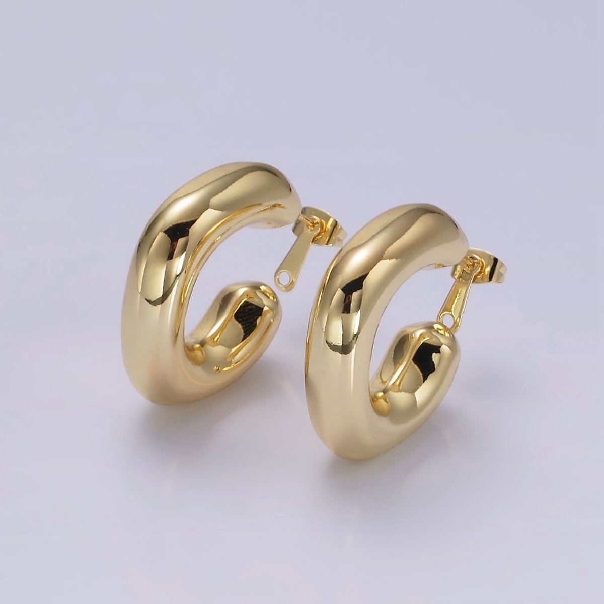 14K Gold Filled 35mm Chubby Rhombus C-Shaped Hoop Earrings in Gold & Silver | AE214 AE384 - DLUXCA