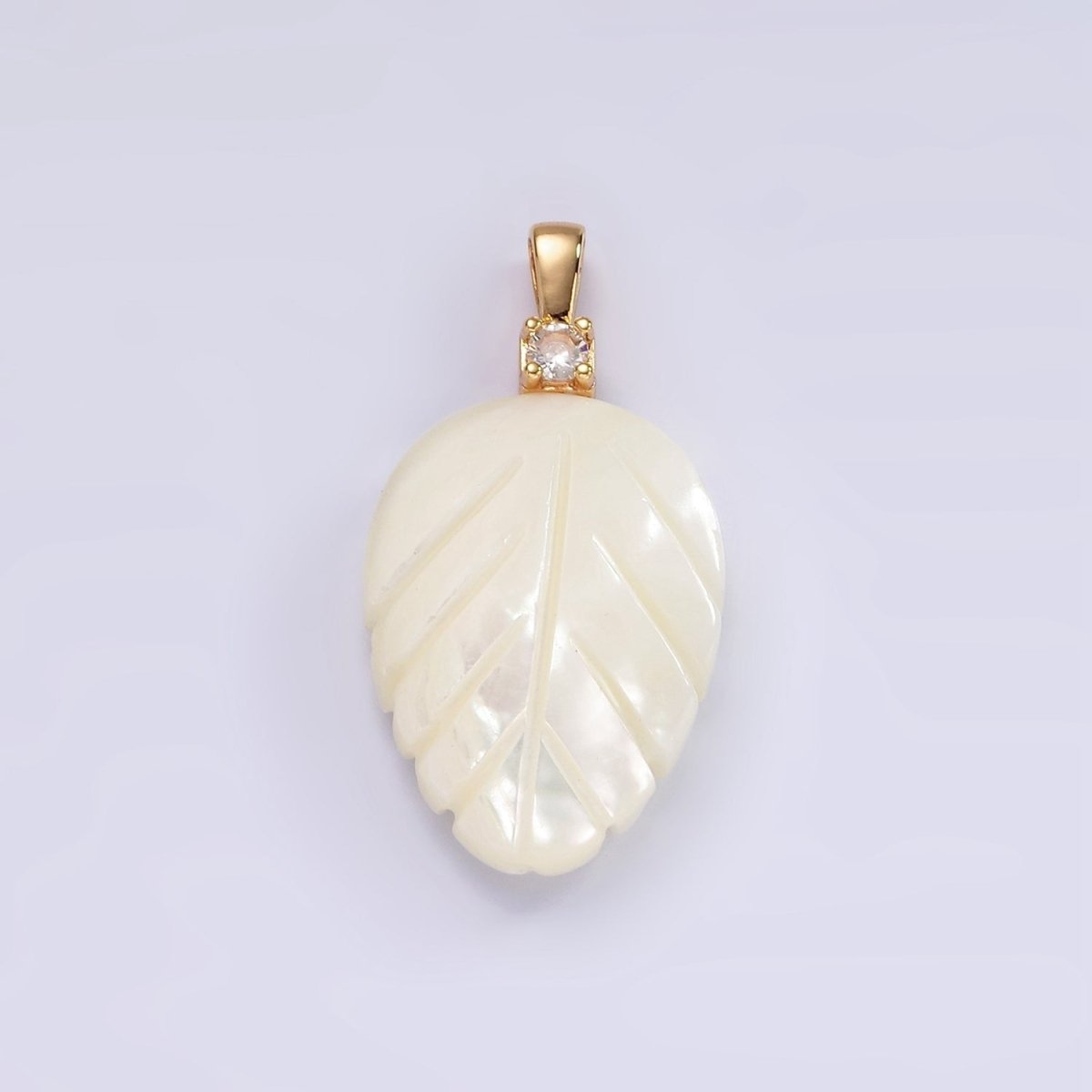 14K Gold Filled 35mm Clear CZ Shell Pearl Nature Leaf Pendant | P1652 - DLUXCA