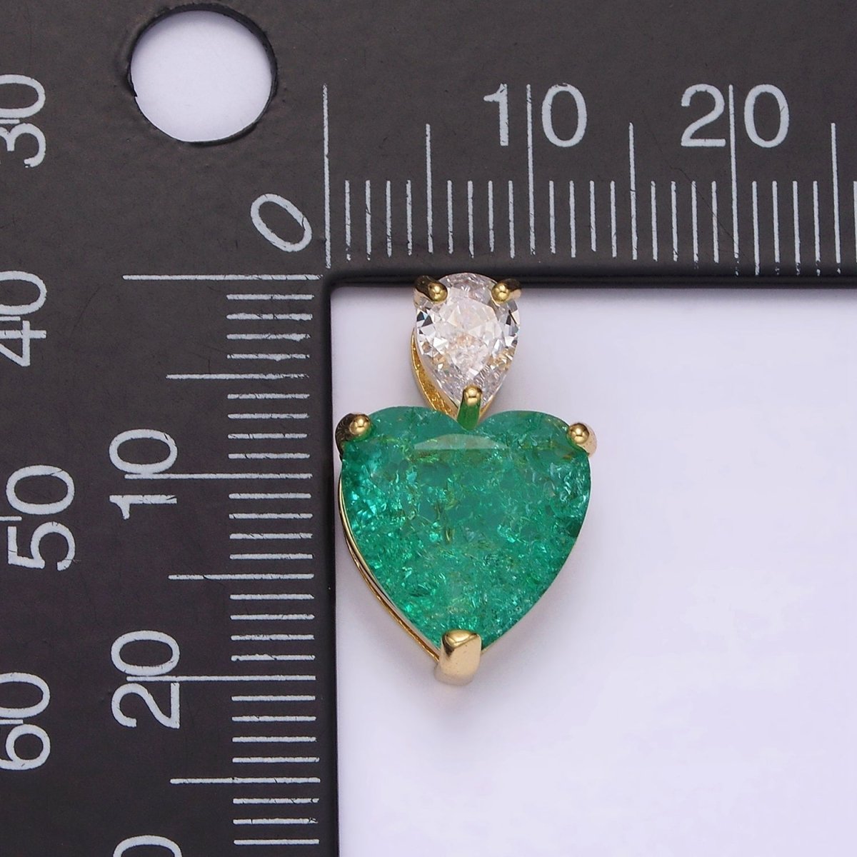 14K Gold Filled 35mm Green Heart CZ Teardrop Pendant | N1830 - DLUXCA