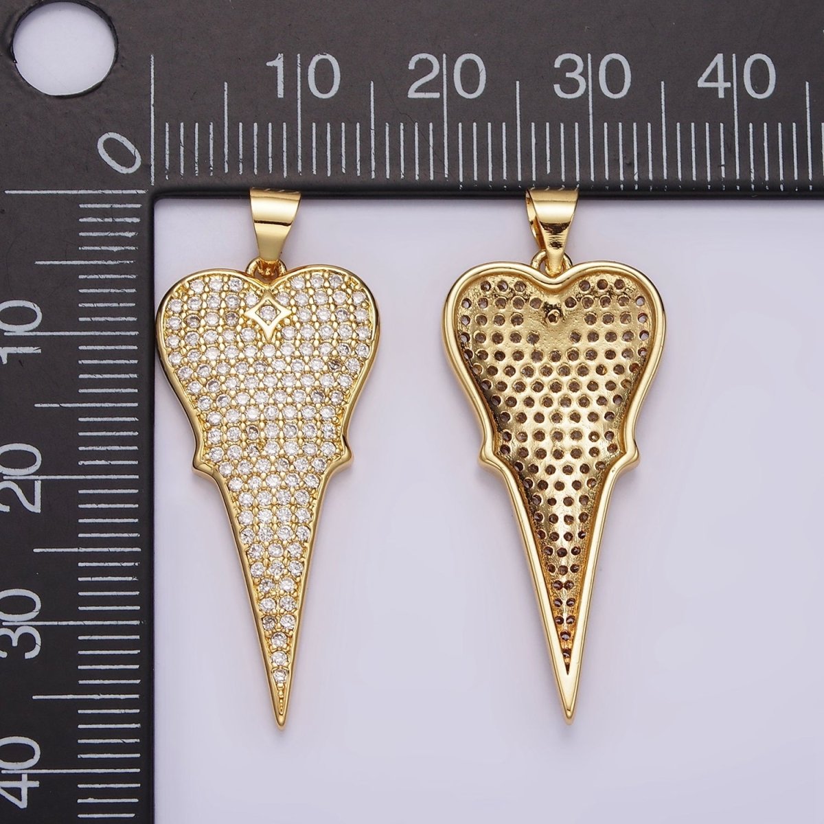 14K Gold Filled 35mm Micro Paved CZ Long Heart Pendant | AA1104 - DLUXCA