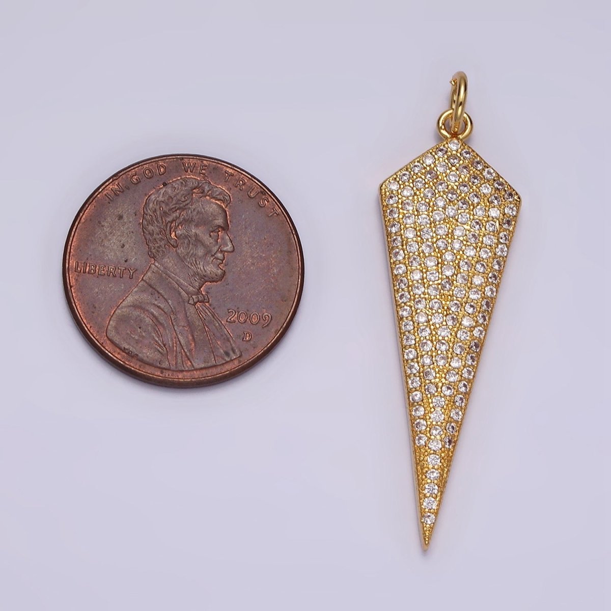 14K Gold Filled 35mm Micro Paved CZ Shield Arrow Tip Charm | AG-354 - DLUXCA