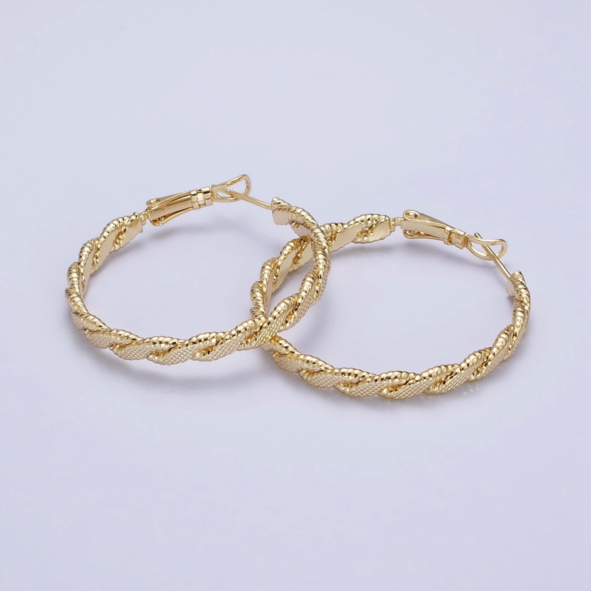 14K Gold Filled 35mm Textured Flat Twisted Hinge Hoop Earrings | AE047 - DLUXCA
