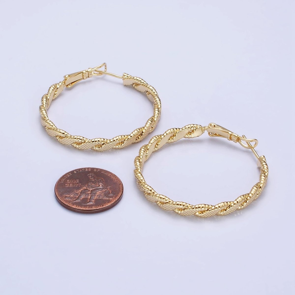 14K Gold Filled 35mm Textured Flat Twisted Hinge Hoop Earrings | AE047 - DLUXCA