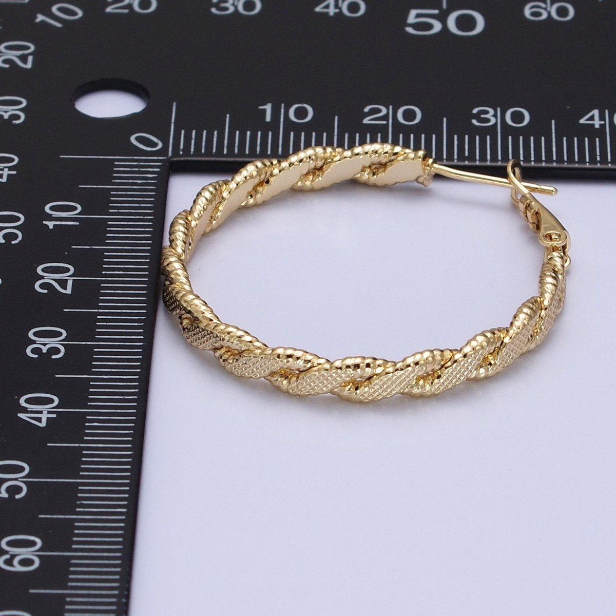 14K Gold Filled 35mm Textured Flat Twisted Hinge Hoop Earrings | AE047 - DLUXCA